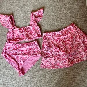 Pink Floral Two-Piece Swimsuit Set